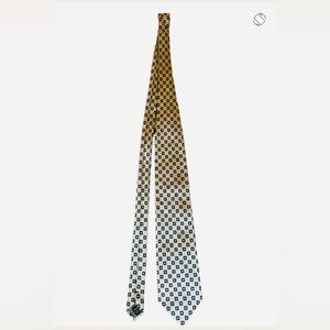Silk Foggia handmade 60”L men’s tie taupe, black & gold square weave preowned